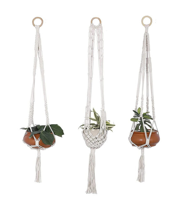 Cotton Macrame Plant Hanger/Indoor Outdoor Hanging Planter (White_38inch_42inch_38inch)