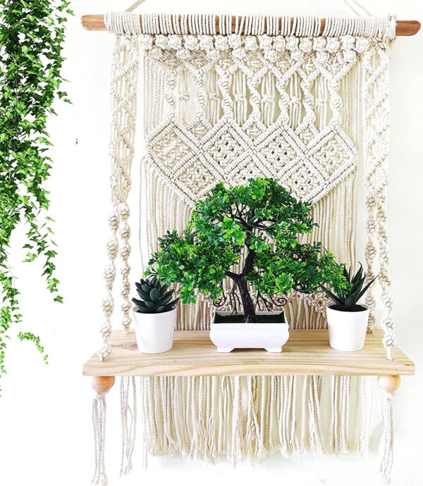 Macrame Wall Hanging Shelf for Hanging Wall Decor Boho Shelf Wall Decor Plant Shelf