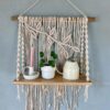 Macrame Wall Hanging Shelf, Boho Indoor Plant Hanger, Flower pots Holder, Bohemian Home Geometric Art Decor Cotton Bedroom Decorations, Size 16 x 23 INCH