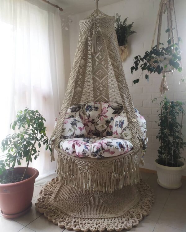 Macrame Side Diamond Swing Hammock Chair