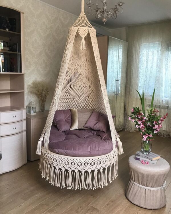 Macrame Swing Hammock Chair for Adults & Kids TOPW13 (Light golden)