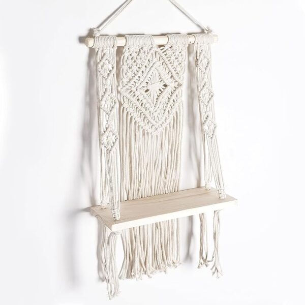 Macrame Wall Hanging Shelf, Pine Wood Wall Shelve