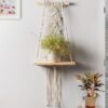 The Top Knott Macrame Leaf Pattern Macrame Wall Hanging Shelf Pine Wooden3