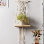 The Top Knott Macrame Leaf Pattern Macrame Wall Hanging Shelf Pine Wooden3