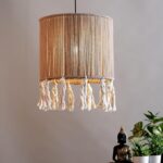 The Top Knott Macrame Woven hanging light Shade, Light Brown Cotton Pendant Light