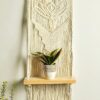 Macrame Wall Hanging Shelf Wood Floating Shelves with Wooden Dowel