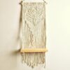 Macrame Wall Hanging Shelf Wood Floating Shelves with Wooden Dowel