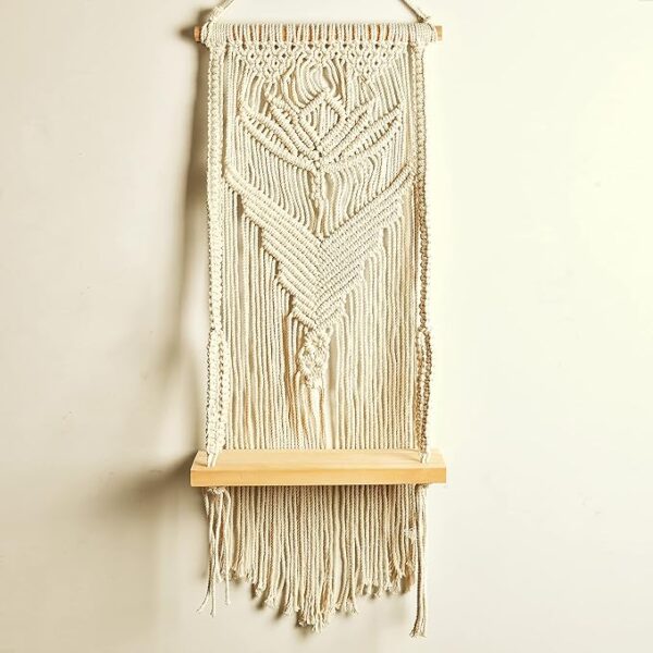 Macrame Wall Hanging Shelf Wood Floating Shelves with Wooden Dowel