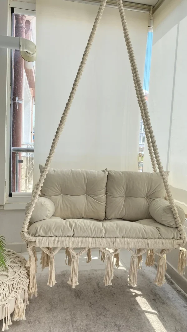 White Cotton Macrame Hanging Chair