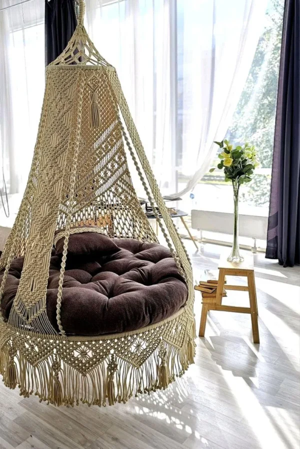 Boho Macrame Hanging Chair with Cushions