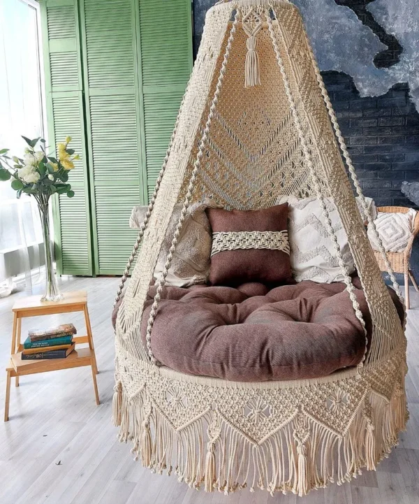 Boho Macrame Hanging Chair with Cushions