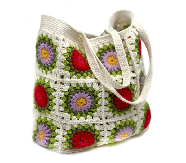 Handmade Large Granny Square Crochet Tote Bag