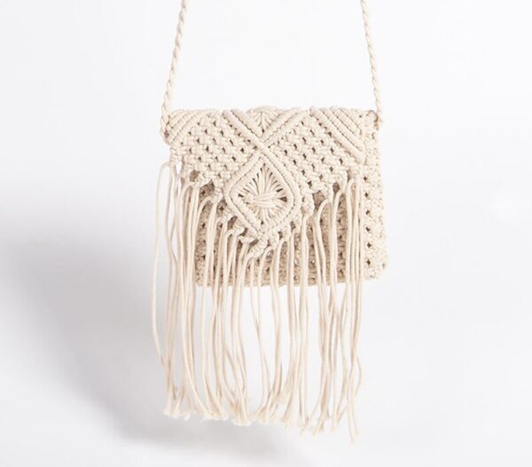 Boho Fringed Macrame Crossbody Bag