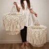 Luxurious Boho Large Cotton Macrame Pendant Lamp
