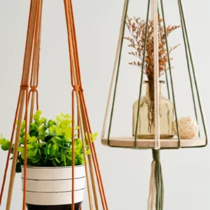 Macrame Ceiling Plant Hanger with Wooden Shelf | Boho