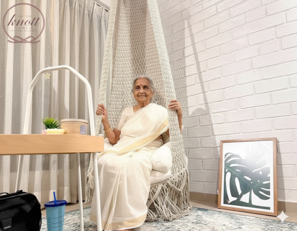 Elevate your outdoor or indoor space with this handwoven beige macrame hanging swing. Featuring a soft canopy and intricate design, it offers ultimate comfort and a boho-chic aesthetic perfect for relaxation and décor.