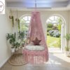 Handcrafted Pink Macrame Hanging Swing with Canopy
