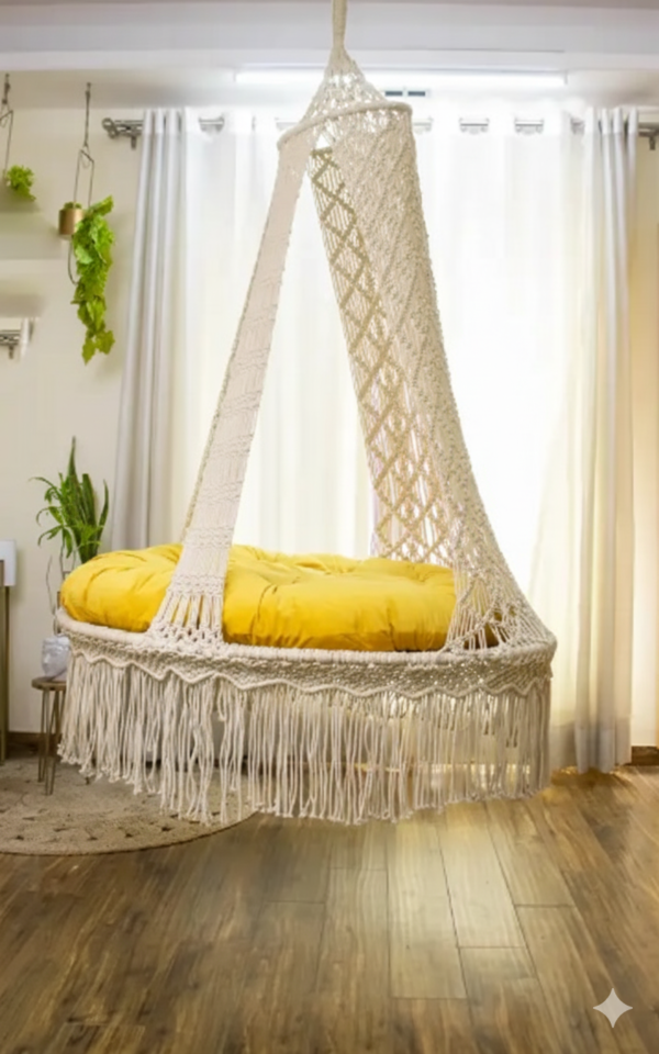Boho Chic Macramé Hanging Chair with Cushion