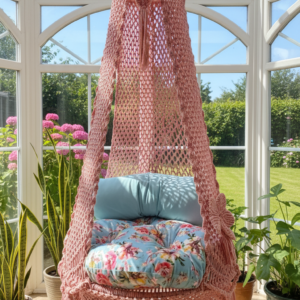 Stardust Swing – 35" Handcrafted Pink Macrame Hanging Chair