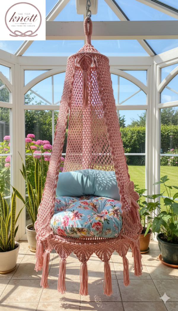 Stardust Swing – 35" Handcrafted Pink Macrame Hanging Chair