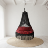 Black Macrame Hanging Swing Chair with Red Cushions