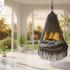 Dark Grey Boho Chic Macramé Hanging Chair with Cushions
