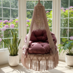 Lush Lux Macrame Hanging Swing Chair with Cushion