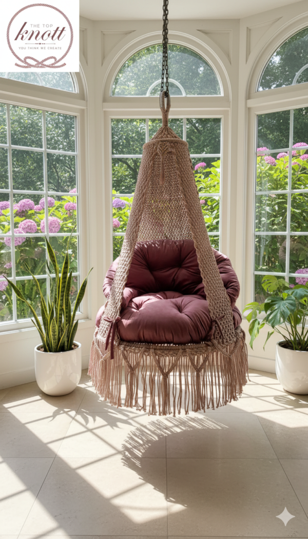 Lush Lux Macrame Hanging Swing Chair with Cushion