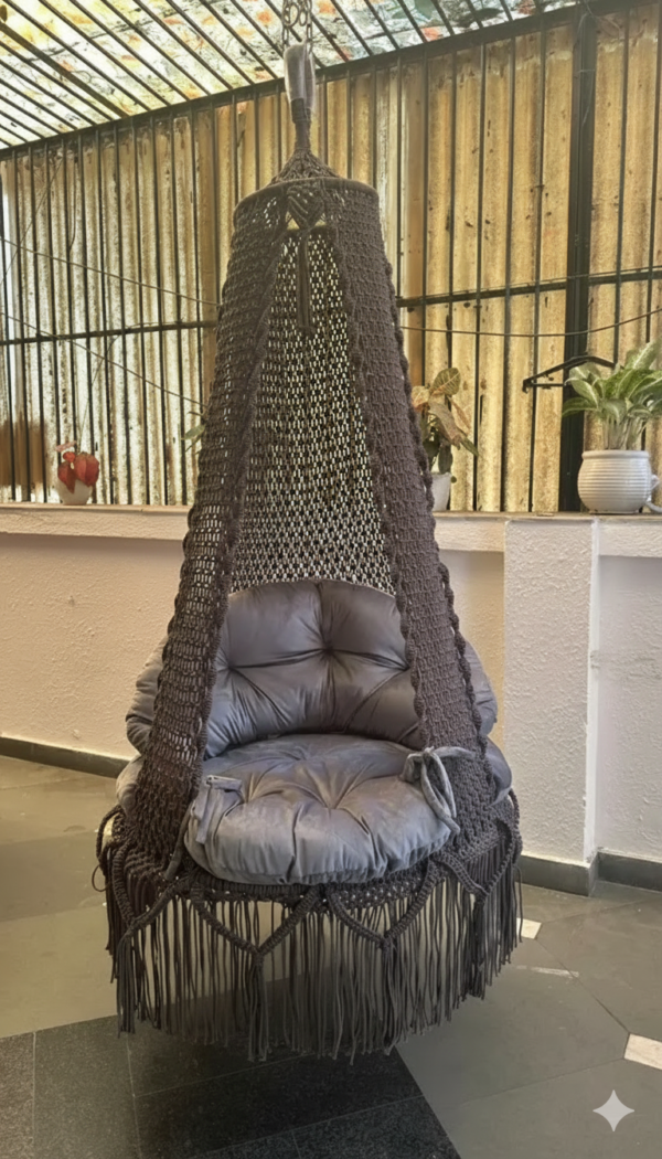 Fossil Grey Macrame Hanging Swing Chair with Cushion