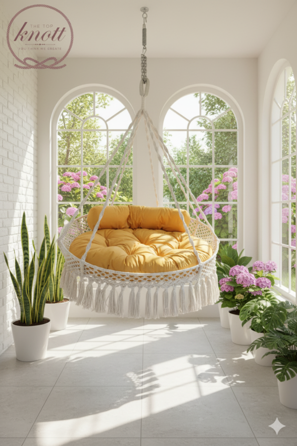 Elegant Bohemian Rope Swing Chair with Tassel Detailing
