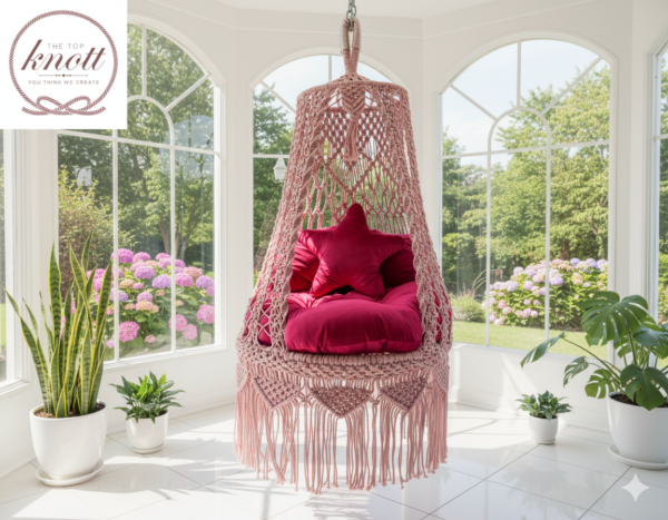 Blush Ruby Swing – Handcrafted Pink Macrame Hanging Chair