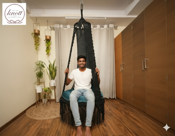 Modern Black Macrame Swing by The Top Knott