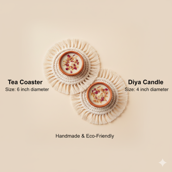 Premium Macrame Coaster & Soy Wax Diya Candle Gift Set