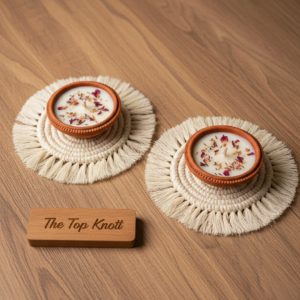 Premium Macrame Coaster & Soy Wax Diya Candle Gift Set