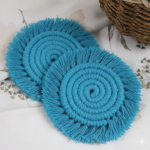 Blue Macrame Round Coasters | Handcrafted Cotton Coasters Set of 2