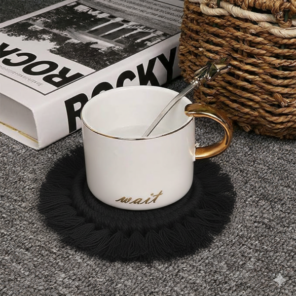 Black Macrame Round Coasters – Set of 2
