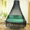 Boho Chic Black Macramé Hanging Chair with Mint Cushion
