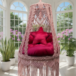 Boho Chic Pink Macramé Hanging Swing Chair