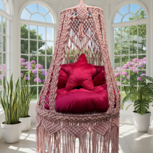 Boho Chic Pink Macramé Hanging Swing Chair