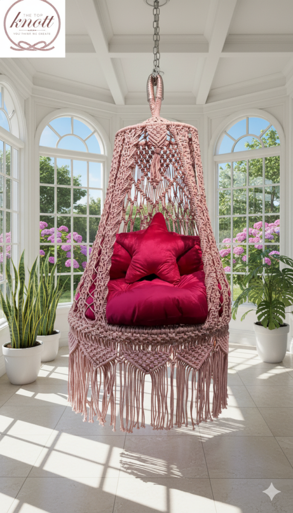 Boho Chic Pink Macramé Hanging Swing Chair