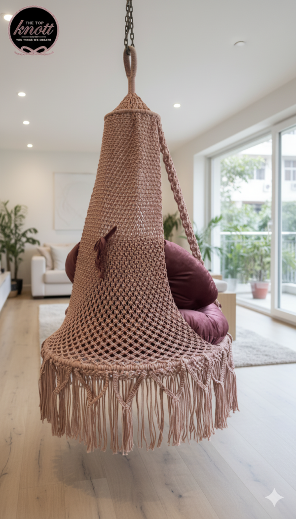 Rustic Blush Macrame Hanging Chair