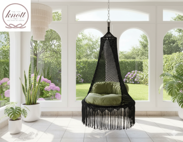 The Top Knott Black Macrame Hanging Swing Chair