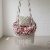 Macrame Swing Chair with Floral Cushion and Ottoman