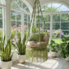 Olive Green Macrame Swing Chair with Beige Cushion