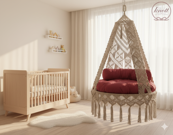 The Top Knott Crescent Bliss Macramé Swing Chair with Canopy