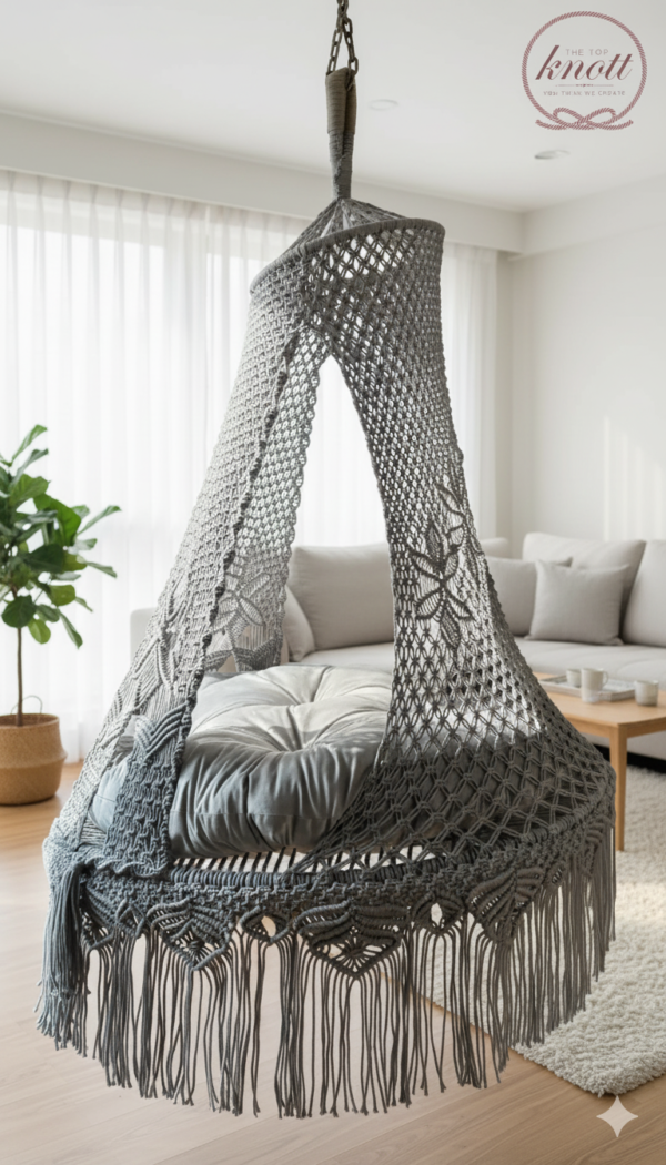 The Top Knott Isabelle Macramé Swing Chair with Canopy