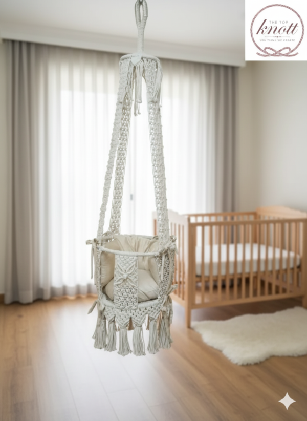 Elegant Ivory Macrame Baby Swing