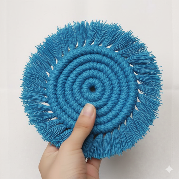 Blue Macrame Round Coasters | Handcrafted Cotton Coasters Set of 2
