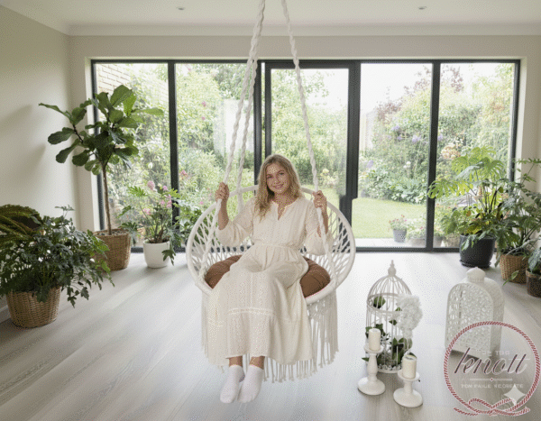White Macramé Hanging Chair Swing