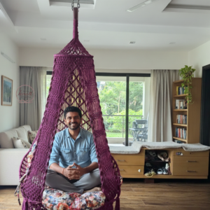 Handwoven Maroon Macrame Hanging Swing Chair